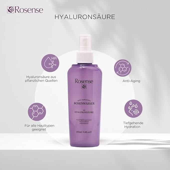 Rosense ROSE WATER SPRAY WITH HYALURONIC ACID - MOISTURISING FACE WASH SPRAY FOR FACIAL CLEANSING FACE CARE VEGAN 100% NATURAL - 200 ML - Image 3